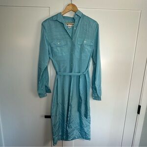 Ms Chaus blue white polka dot shirt dress 8 feminine satin Vintage 80’s 90’s